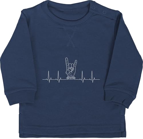 Shirtracer Baby Pullover Jungen Mädchen - & - Herzschlag Heavy Metal Handzeichen Pommesgabel I Metalfan Geschenk Metal Head I Rockiges Geschenk Rocker I Rock Fan - 6/12 Monate - Navy Blau von Shirtracer