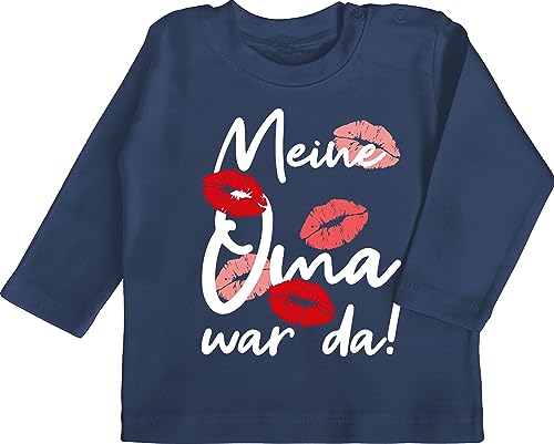 Baby Langarmshirt - Strampler Mädchen & Junge - Meine Oma war da - weiß - 3/6 Monate - Navy Blau - lustige sprüche t Shirts babygeschenke lustig t- Shirt mit Spruch Langarm babysprüche von Shirtracer