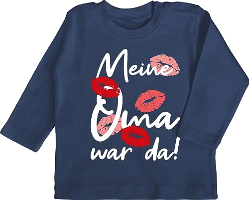 Baby Langarmshirt - Strampler Mädchen & Junge - Meine Oma war da - weiß - 3/6 Monate - Navy Blau - Tshirt lustige sprüche Sachen für Neugeborene Omas Babykleidung zur Geburt liebling t-Shirt von Shirtracer