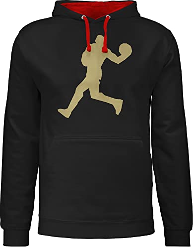 Pullover Herren Frauen Hoodie Kontrast zweifarbig - Basketball Trikot Ersatz Training - Basketballer Gold - 4XL - Schwarz/Rot - pulli damen hoody bedruckter printed women männer kapuzenpullover von Shirtracer