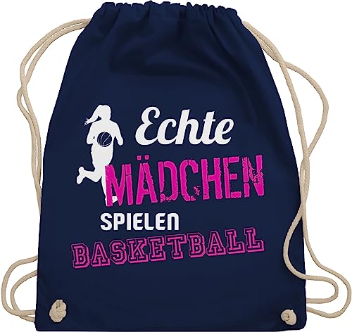 Turnbeutel Rucksack - Trikot Ersatz Training - Echte Mädchen spielen Basketball - Unisize - Navy Blau - turn beutel stoffbeutel baumwolle sport beuteltasche kinderbeutel bag tasche sporttasche von Shirtracer