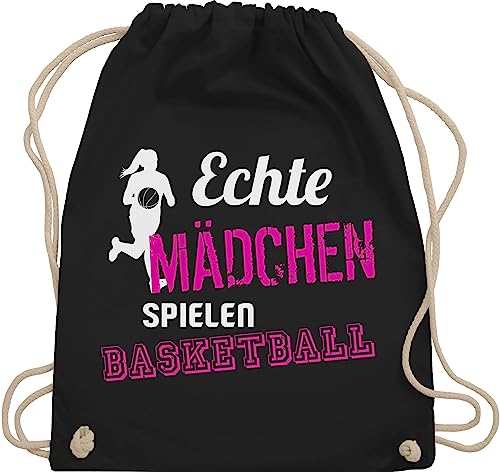 Shirtracer Turnbeutel Rucksack - Trikot Ersatz Training - Echte Mädchen spielen Basketball - Unisize - Schwarz - kinderturnbeutel sport ein echtes spielt beutel basketballer sportbeutel stoffbeutel von Shirtracer