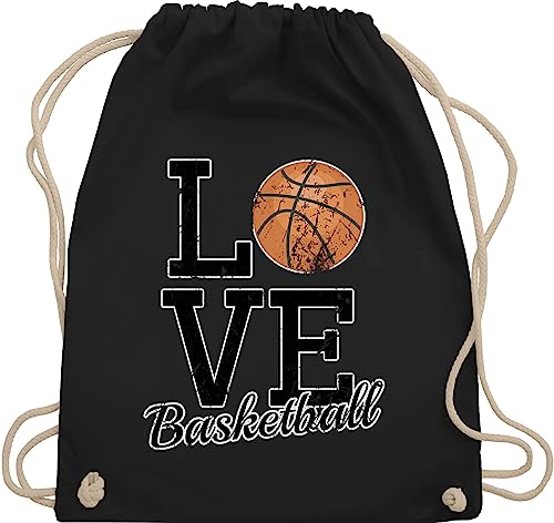 Turnbeutel Rucksack - Trikot Ersatz Training - Love Basketball - Unisize - Schwarz - kinderturnbeutel sport korbball stoffrucksack basketballer i beutel ich liebe stofftasche bag umhängebeutel von Shirtracer