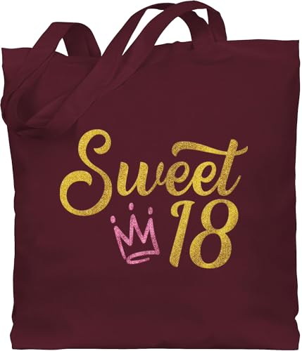 Shirtracer Baumwolltasche - 18. Geburtstag - Sweet Eighteen Glitzer Optik mit Krone - Unisize - Bordeauxrot - geschenk 18 volljährig stoffbeutel geschenke 18.geburtstag 18ten henkel für 18-geburtstag von Shirtracer