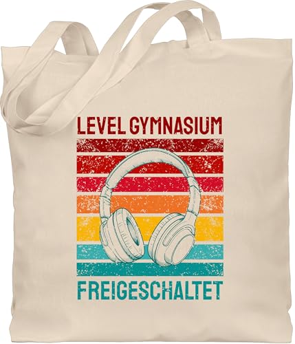Baumwolltasche - Grundschule Abgänger - Taschen - Level Gymnasium freigeschaltet | Gymnasium Einschulung Geschenk - Unisize - Naturweiß - tasche abschied 5 klasse schulstart jutetasche bye bag von Shirtracer