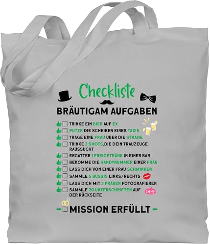Shirtracer Baumwolltasche - Junggesellenabschied Männer - Checkliste Bräutigam Aufgaben JGA - Unisize - Hellgrau - jutebeutel jungesellenabschied polterabend tasche jungesselnabschied für den beutel von Shirtracer