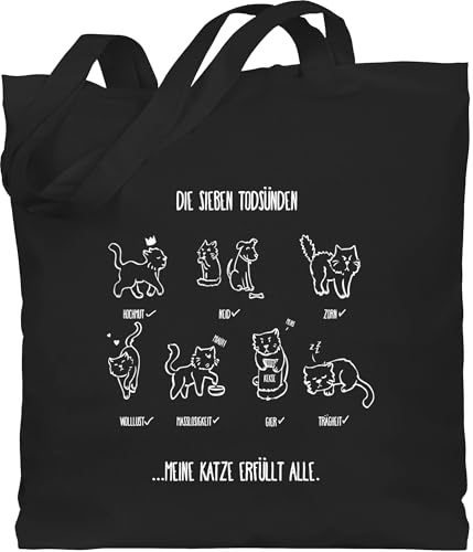 Shirtracer Baumwolltasche - Katzenbesitzer Geschenk Katze - witziges Katzenmotiv - Todsünden - Unisize - Schwarz - katzentasche schulter beutel mit katzen cat tieren stoffbeutel von Shirtracer