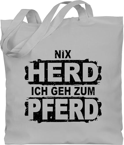 Shirtracer Baumwolltasche - Pferde Taschen - Nix Herd ich geh zum Pferd - schwarz - Unisize - Hellgrau - geschenk pferdeliebhaber reiten stoffbeutel geschenke für reiterinnen pferdespruch jutebeutel von Shirtracer