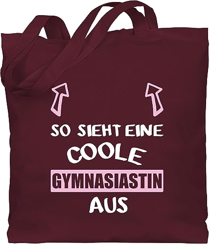 Baumwolltasche - Schulanfang & Einschulung Geschenk Turnbeutel - So sieht eine coole Gymnasiastin aus rosa/weiß - Unisize - Bordeauxrot - schultasche schule jungen 1. klasse schulanfänger von Shirtracer