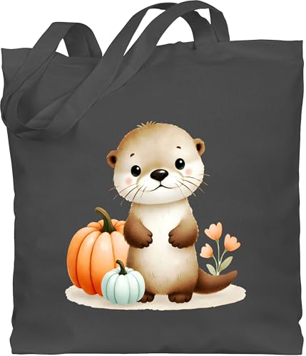 Shirtracer Baumwolltasche - Taschen - Süßer Otter mit Kürbis | Herbstliches Baby und Kinder Motiv | Niedliches Design für Halloween und Herbst | Halloween Geschenk - Unisize - Dunkelgrau - tasche von Shirtracer