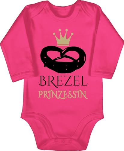 Baby Body langarm Mädchen Junge - Kompatibel mit Oktoberfest Outfit - Brezel Prinzessin - 3/6 Monate - Fuchsia - trachten strampler bayrisch brezelprinzessin babybodys trachtenoutfit bayern von Shirtracer