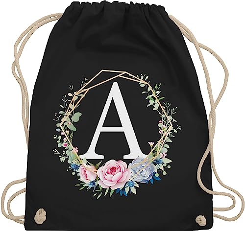 Shirtracer Turnbeutel Rucksack - Geschenk Initialen - Tasche - Blumenkranz Mit Buchstabe A - Unisize - Schwarz - buchstaben anfangsbuchstabe initial beutel name beutelrucksäcke anfangsbuchstaben von Shirtracer