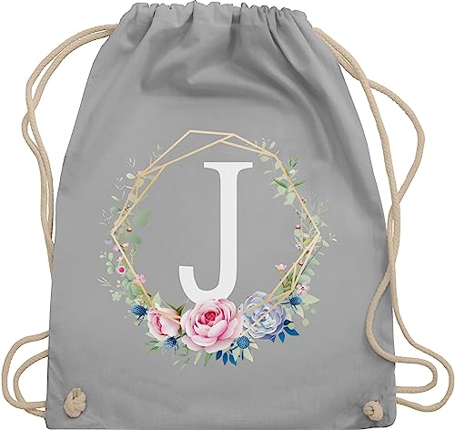 Turnbeutel Rucksack - Geschenk Initialen - Tasche - Blumenkranz mit Buchstabe J - Unisize - Hellgrau - sportbeutel baumwolle rucksaecke uni kordel kinder stoff baumwoll stoffbeutel kordelzug turnen von Shirtracer