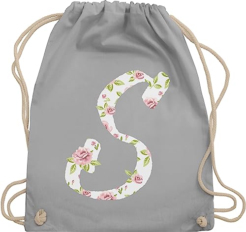 Turnbeutel Rucksack - Geschenk mit Initialen - Tasche - S Rosen - Unisize - Hellgrau - gym bag baumwolle baumwoll kordel turnen stoffbeutel kordelzug stoff als damen beutel buchstabe name buchstaben von Shirtracer