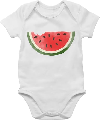 Baby Body Junge Mädchen - Bunt gemischt - Wassermelone Wasserfarbe - 3/6 Monate - Weiß - bodies obst sommerbody kurzarm boddie strampler jungen melone bodys melonen babystrampler watermelon von Shirtracer