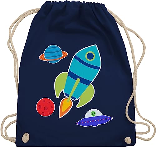 Turnbeutel Rucksack - Bunt gemischt Kinder - Comic Weltall - Unisize - Navy Blau - beutel kindergarten weltraum beuteltasche rakete turnbeutel. stofftasche tasche sportbeutel turnsackerl sporttasche von Shirtracer