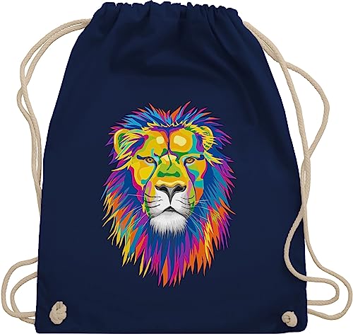 Turnbeutel Rucksack - Dschungel Deko Wildnis - Löwe Lion - Unisize - Navy Blau - turn beutel animal bunt stoffbeutel tiermotive kinder stoffturnbeutel tiermotiven sportbeutel baumwolle tier von Shirtracer