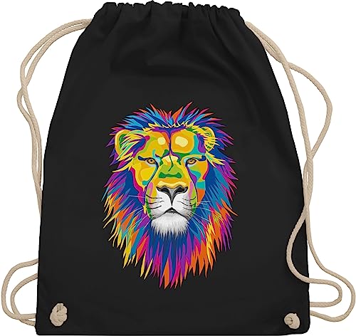 Turnbeutel Rucksack - Dschungel Deko Wildnis - Löwe Lion - Unisize - Schwarz - stoffbeutel kinder bunt kinderrucksack tier tiermotive löwen beutel tiere animal print bunter sportbeutel tiermotiv von Shirtracer