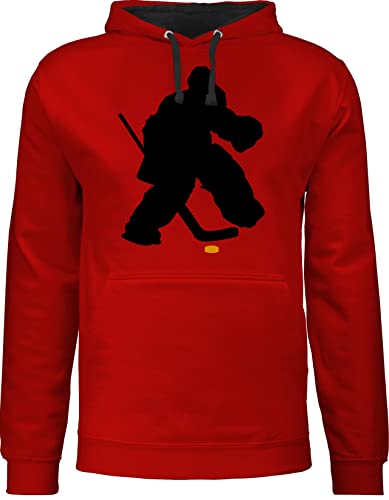 Pullover Herren Frauen Hoodie Kontrast zweifarbig - Eishockeytorwart Towart Eishockey - S - Rot/Schwarz - ice hockey icehockey geschenk torwart pullis pulli spieler hoody baby oberteil hoodies von Shirtracer