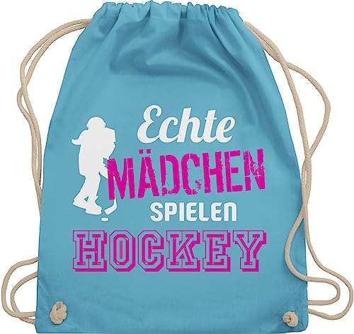 Turnbeutel Rucksack - Eishockey - Echte Mädchen spielen Hockey - Unisize - Hellblau - gym beutel baumwolle kordel kinder stoff baumwoll mit kinderturnbeutel icehockey feldhockey turnsäckchen sport von Shirtracer