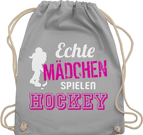 Shirtracer Turnbeutel Rucksack - Eishockey - Echte Mädchen spielen Hockey - Unisize - Hellgrau - sport beutel gym bag turnsackerl turn tasche rucksäcke rucksackbeuteltasche stoffbeutel mit kordelzug von Shirtracer