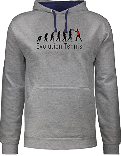 Pullover Herren Frauen Hoodie Kontrast zweifarbig - Entwicklung und Outfit - Tennis Evolution - XXL - Grau meliert/Navy Blau - damen pulli herrenpullis modern pullis kapuzenpullover polloverer von Shirtracer