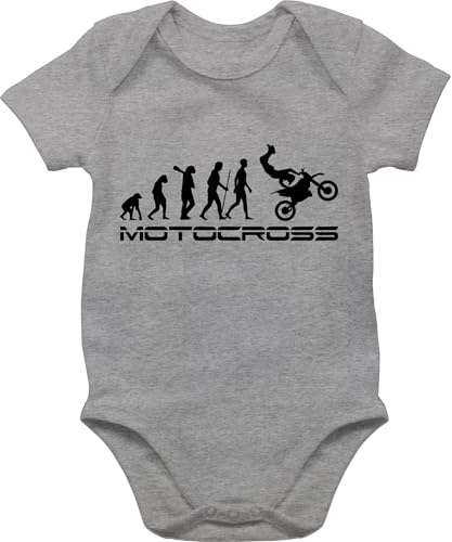 Baby Body Junge Mädchen - & Entwicklung - Motocross Evolution - 1/3 Monate - Grau meliert - motorcross babysachen strampler babybody kurzarm bodys kurzarmbody babykleidung bodies jungen sachen von Shirtracer