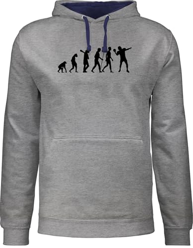 Pullover Herren Frauen Hoodie Kontrast zweifarbig - Entwicklung und Outfit - Football Evolution QB - 5XL - Grau meliert/Navy Blau - sport footballspieler hoddies pulli pullis kapputzenpolover von Shirtracer