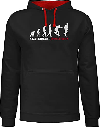 Pullover Herren Frauen Hoodie Kontrast zweifarbig - Entwicklung und Outfit - Skateboard Evolution Verletzung - M - Schwarz/Rot - skate klamotten skater pulli skaten kapuzenpullover hoodies hoodi von Shirtracer