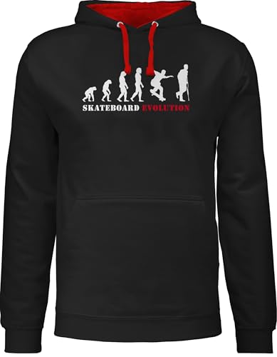 Pullover Herren Frauen Hoodie Kontrast zweifarbig - Entwicklung und Outfit - Skateboard Evolution Verletzung - M - Schwarz/Rot - Skate Klamotten Sport Skater Pulli skaten Kapuzenpullover Hoodies von Shirtracer