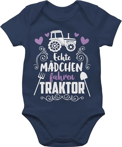 Baby Body Junge - Bagger und Co. - Echte Mädchen fahren Traktor - weiß - 3/6 Monate - Navy Blau - baby-body babystrampler jungen strampler kurzarm bodys babysachen neugeborene kinder babykleidung von Shirtracer