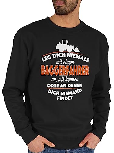 Shirtracer Sweater Pullover Sweatshirt Herren Damen - Fahrzeuge - Leg Dich Niemals mit einem Baggerfahrer an - L - Schwarz - flugzeugen Bagger Pulli Fahrzeug männertagsgeschenke von Shirtracer