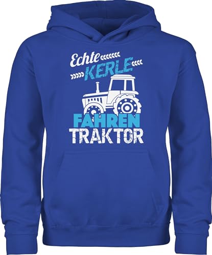 Shirtracer Kinder Hoodie Jungen Mädchen - Traktoren - Echte Kerle Fahren Traktor - 128 (7/8 Jahre) - Royalblau - sprüche trecker Fahrer Pullover Junge Bauer männer oodie Landwirt nur kinderpullover von Shirtracer