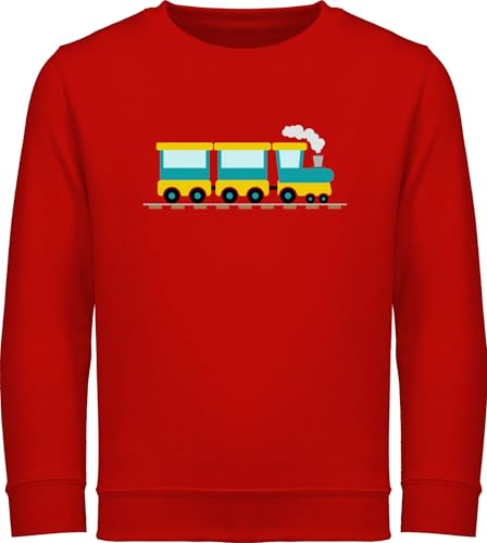 Sweatshirt Kinder Pullover für Jungen Mädchen - Traktor Bagger und Co. - Eisenbahn - 128 (7/8 Jahre) - Rot - Fahrzeuge Zug kinderpullover flugzeugen züge Pulli dampflok Langarm lokomotive von Shirtracer