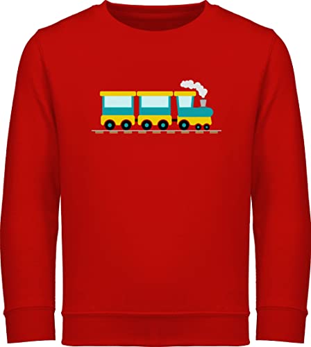 Sweatshirt Kinder Pullover für Jungen Mädchen - Traktor Bagger und Co. - Eisenbahn - 104 (3/4 Jahre) - Rot - kinderpullover fahrzeuge züge pulli zug langarm eisenbahnen reitpullover dampflok kind von Shirtracer