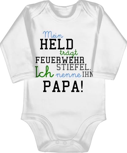 Baby Body langarm Mädchen - Mein Held Papa Feuerwehr Junge - 3/6 Monate - Weiß - feuerwehrmann strampler feuerwehrgeschenkartikel männertag babybody feuerwehrgeschenke herrentag baby-kleidung von Shirtracer