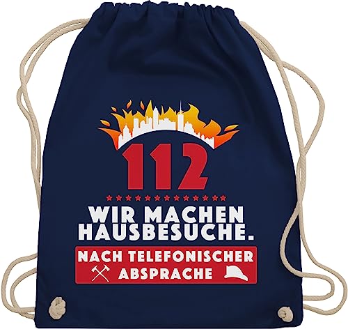 Turnbeutel Rucksack - Feuerwehr - Taschen - 112 eins eins zwei Wir machen Hausbesuche nach telefonischer Absprache - Unisize - Navy Blau - geschenke sporttasche stoffbeutel turnsackerl stofftasche von Shirtracer