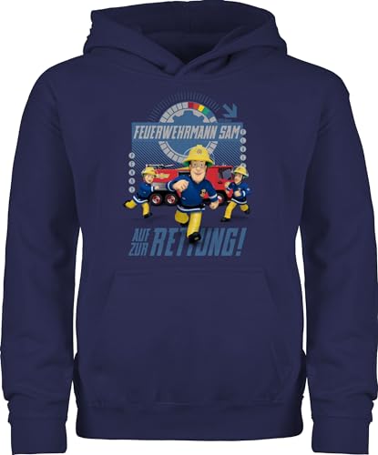 Kinder Hoodie Jungen Mädchen - Feuerwehrmann Sam - Auf zur Rettung - 128 (7/8 Jahre) - Navy Blau - feierwehrman hoodies feuetwehrmann pullover kind feuerwehr mann pulli feuereehrmann kids der für von Shirtracer