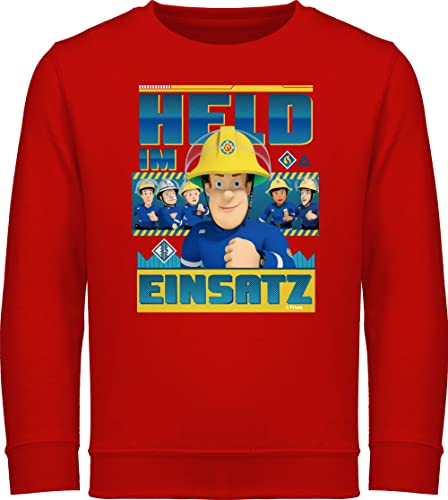 Shirtracer Sweatshirt Kinder Pullover für Jungen Mädchen - Feuerwehrmann Sam - Held im Einsatz - 128 (7/8 Jahre) - Rot - Hoodies fwuerwehrman kinderpullover feuwrwehrmnn Sweatshirts feuerwehmann von Shirtracer