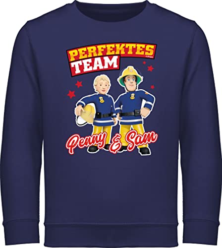 Sweatshirt Kinder Pullover für Jungen Mädchen - Feuerwehrmann - Perfektes Team - Penny & Sam - 116 (5/6 Jahre) - Navy Blau - feuerwehmann der feuerwhermann feuetwehr mann feuwermansam feuwrwehrmnn von Shirtracer