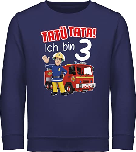 Shirtracer Sweatshirt Kinder Pullover für Jungen Mädchen - Feuerwehrmann Sam - Tatü Tata! Ich Bin 3 Geburtstag - 104 (3/4 Jahre) - Navy Blau - Junge Feuerwehr SAMS 3. reitpullover Kindergeburtstag von Shirtracer