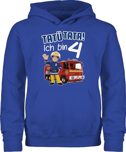 Kinder Hoodie Jungen Mädchen - Feuerwehrmann Sam - Tatü Tata! Ich bin 4 Geburtstag - 116 (5/6 Jahre) - Royalblau - feierwehrman jetzt kapuzenpulli sa jahre pullover feuerwehr mann kindergeburtstag von Shirtracer