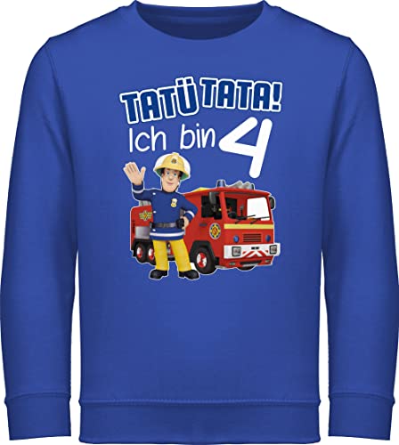 Sweatshirt Kinder Pullover für Jungen Mädchen - Feuerwehrmann Sam - Tatü Tata! Ich bin 4 Geburtstag - 116 (5/6 Jahre) - Royalblau - feuetwehr mann jahre feuwermansam feuerwehr feuwrwehrmnn tata von Shirtracer