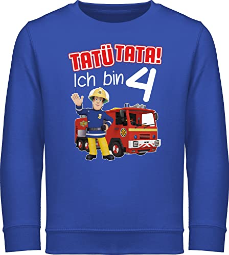 Sweatshirt Kinder Pullover für Jungen Mädchen - Feuerwehrmann Sam - Tatü Tata! Ich bin 4 - rot - 116 (5/6 Jahre) - Royalblau - feierwehrman feuerwhermann feuetwehr mann feuwermansam feuwrwehrmnn von Shirtracer