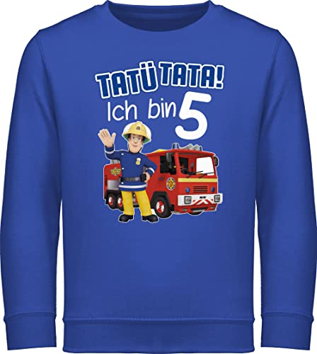 Sweatshirt Kinder Pullover für Jungen Mädchen - Feuerwehrmann Sam - Tatü Tata! Ich bin 5 - blau - 116 (5/6 Jahre) - Royalblau - feuerwehmann feuerwhermann feuetwehr mann feuwermansam feuwrwehrmnn von Shirtracer