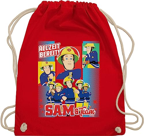 Turnbeutel Rucksack - Feuerwehrmann Tasche - Allzeit bereit! - Sam & Team - Unisize - Rot - sport beutel stoffbeutel aus baumwolle kinder stoff baumwoll kordel häng großer turnen mit sportbeutel von Shirtracer