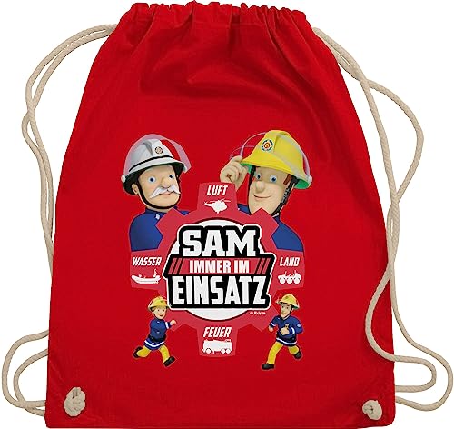 Turnbeutel Rucksack - Feuerwehrmann Tasche - Sam - Immer im Einsatz - Unisize - Rot - sport beutel bag stofftaschen turntasche rucksäcke baumwolle kinder baumwoll kordel kordelzug häng turnen gym von Shirtracer