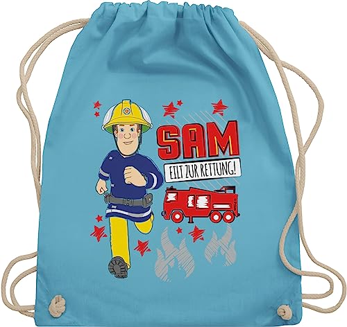 Turnbeutel Rucksack - Feuerwehrmann Tasche - Sam eilt zur Rettung - Unisize - Hellblau - turn beutel gym bag kinderturnbeutel turnbeutel. rucksäcke baumwolle uni kordel kinder stoff baumwoll von Shirtracer