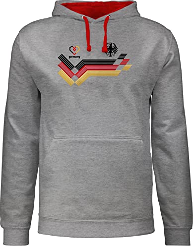 Pullover Herren Frauen Hoodie Kontrast zweifarbig - Fußball EM WM - 12 Mann Deutschland - XS - Grau meliert/Rot - fussball deutscher nationalmannschaft 2024 flagge fu ball mit adler fanartikel w m von Shirtracer