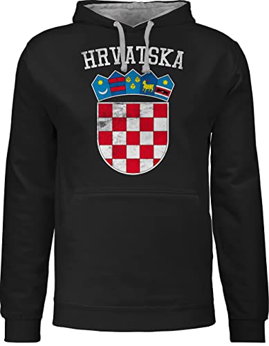 Shirtracer Pullover Herren Frauen Hoodie Kontrast zweifarbig - Kroatien Wappen Hrvatska Krotatisch - M - Schwarz/Grau meliert - Kapuzenpullover em kroatisch Hoody fußball kroatische Pulli von Shirtracer